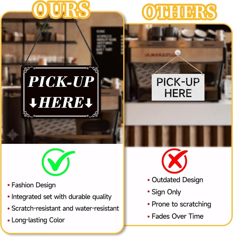 LUHIMO 1Pack Order Here Pick Up Here Signs, Double-Sided Durable PVC Modern Order Here with Arrow Hanging Sign for Restaurant, Cafes, Bakery, Ice Cream Stand And Bars Counter - Image 3